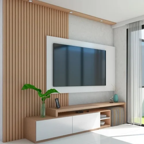 ایده‌هایی برای دکور پشت تلویزیون با چوب